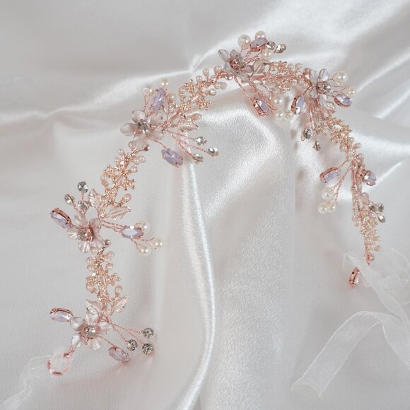 Wedding Bridal Pearl Headband, Flower Girl Pearl Hair Vine Princess